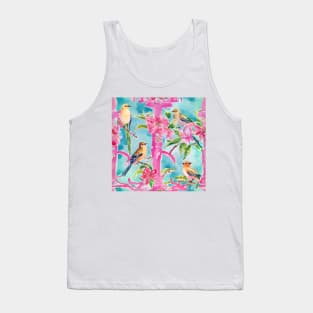 Pink and turquoise preppy birds on trellis watercolor Tank Top